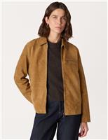 Whistles Kate Suede Collared Jacket Tan