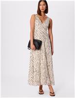 Printed V-Neck Maxi Skater Dress