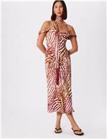 Orchid Print Scarf Detail Midi Dress