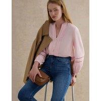 HOBBS Cotton Blend Textured Notch Neck Blouse Pink