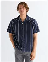 Wrangler Cotton Rich Short Sleeve Resort Shirt Navy Mix