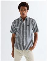 Wrangler Regular Fit Pure Cotton Striped Short Sleeve Shirt Navy Mix