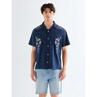Wrangler Regular Fit Pure Cotton Floral Short Sleeve Shirt Navy Mix