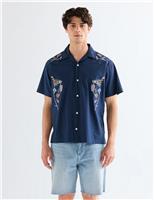 Wrangler Regular Fit Pure Cotton Floral Short Sleeve Shirt Navy Mix