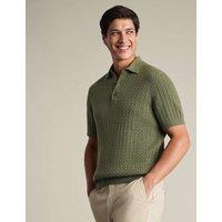Charles Tyrwhitt Pure Cotton Cable Knitted Polo Shirt Sage