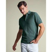 Charles Tyrwhitt Pure Cotton Textured Knitted Polo Shirt Teal Green