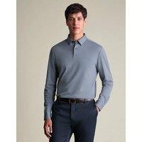 Charles Tyrwhitt Pure Cotton Jersey Long Sleeve Polo Shirt Blue Denim