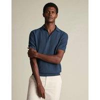 Charles Tyrwhitt Pure Cotton Textured Knitted Polo Shirt Air Force Blue