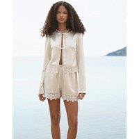 4th & Reckless Satin Lace Trim Shorts Cream