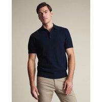 Charles Tyrwhitt Pure Cotton Textured Knitted Polo Shirt Navy