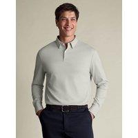 Charles Tyrwhitt Pure Cotton Jersey Long Sleeve Polo Shirt Silver Grey