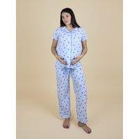 JoJo Maman Bb Pure Cotton Cherry Maternity Pyjama Set Light Blue