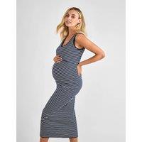 JoJo Maman Bb Maternity Cotton Rich Striped Maxi Dress Navy Mix