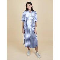 JoJo Maman Bb Maternity Pure Cotton Striped Shirt Dress Bright Blue