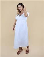 Maternity Broderie V-Neck Midi Dress