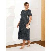 JoJo Maman Bb Maternity Chiffon Polka Dot Midi Dress Navy