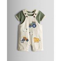 JoJo Maman Bb 2 Piece Tractor Outfit (0-24 Mths) Oatmeal Mix