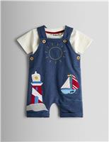 2 Piece Pure Cotton Seaside Dungaree Outfit (0-24 Mths)