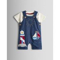 JoJo Maman Bb 2 Piece Pure Cotton Seaside Dungaree Outfit (0-24 Mths) Denim