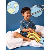 JoJo Maman Bb Pure Cotton Glow In The Dark Space Pyjamas (1-6 Yrs) Mid Blue