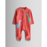 JoJo Maman Bb Pure Cotton Dino Applique Zip Sleepsuit (7lbs-18 Mths) Orange