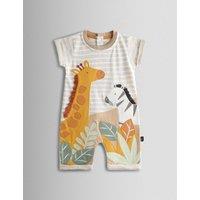 JoJo Maman Bb Pure Cotton Striped Safari Romper (0-24 Months) Natural Mix