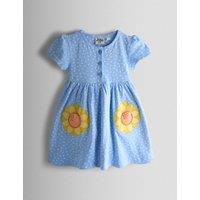 JoJo Maman Bb Pure Cotton Sunflower Dress (1-7 Yrs) Light Blue