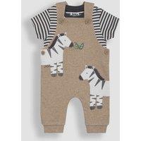 JoJo Maman Bb 2 Piece Pure Cotton Zebra Dungaree Outfit (0-24 Mths) Light Brown