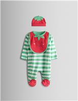 JoJo Maman Bb 3 Piece Pure Cotton Striped Sleepsuit Hat & Bib Set (7lbs-18 Mths) Green