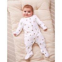 JoJo Maman Bb Pure Cotton Embroidered Bee Sleepsuit (7lbs-18 Mths) White