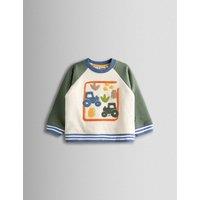 JoJo Maman Bb Pure Cotton Boucl Tractor Sweatshirt (6 Mths-6 Yrs) Khaki