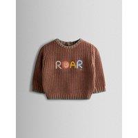 JoJo Maman Bb Pure Cotton Roar Slogan Jumper (3 Mths-6 Yrs) Dark Brown