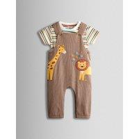 JoJo Maman Bb 2 Piece Pure Cotton Safari Dungaree Outfit (0-24 Mths) Brown