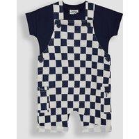 JoJo Maman Bb 2 Piece Pure Cotton Dungaree Outfit (0-24 Mths) Navy