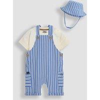 JoJo Maman Bb 3 Piece Pure Cotton Dungaree Outfit (0-24 Mths) Light Blue