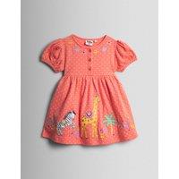 JoJo Maman Bb Pure Cotton Patterned Round Neck Dress Coral