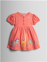 JoJo Maman Bb Pure Cotton Patterned Round Neck Dress Coral