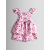 JoJo Maman Bb 2 Piece Floral Frill Detail Top & Shorts Set (6 Mths-9 Yrs) Bright Pink