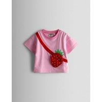JoJo Maman Bb Pure Cotton Striped Strawberry Bag T- Shirt (6 Mths - 7 Yrs) Pink