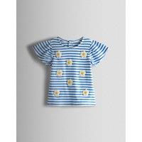 JoJo Maman Bb Daisy Boucle Appliqu Striped Top (6 Mths-9 Yrs) Mid Blue