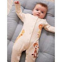 JoJo Maman Bb Pure Cotton Safari Appliqu Sleepsuit (7lbs-12 Mths) Neutral