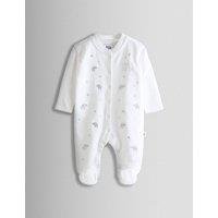 JoJo Maman Bb Pure Cotton Born in 26lbs26 Elephant Sleepsuit (5lbs-6 Mths) White