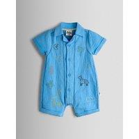 JoJo Maman Bb Pure Cotton Embroidered Safari Romper (0-24 Mths) Denim
