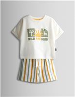 JoJo Maman Bb 2 Piece Striped T-Shirt & Shorts Outfit (6 Mths - 6 Yrs) Cream