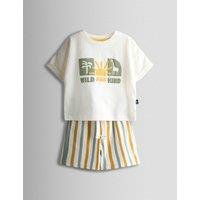 JoJo Maman Bb 2 Piece Striped T-Shirt & Shorts Outfit (6 Mths - 6 Yrs) Cream