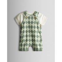 JoJo Maman Bb 2 Piece Pure Cotton Check Dungaree Outfit (0-24 Mths) Green