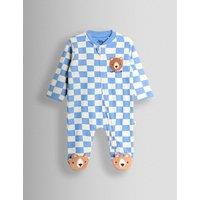 JoJo Maman Bb Pure Cotton Checked Bear Sleepsuit (7lbs-18 Mths) Blue