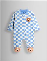 Pure Cotton Checked Bear Sleepsuit (7lbs-18 Mths)