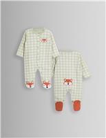 JoJo Maman Bb Pure Cotton Gingham Fox Sleepsuit (7lbs-18 Mths) Green