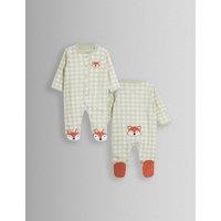 JoJo Maman Bb Pure Cotton Gingham Fox Sleepsuit (7lbs-18 Mths) Green